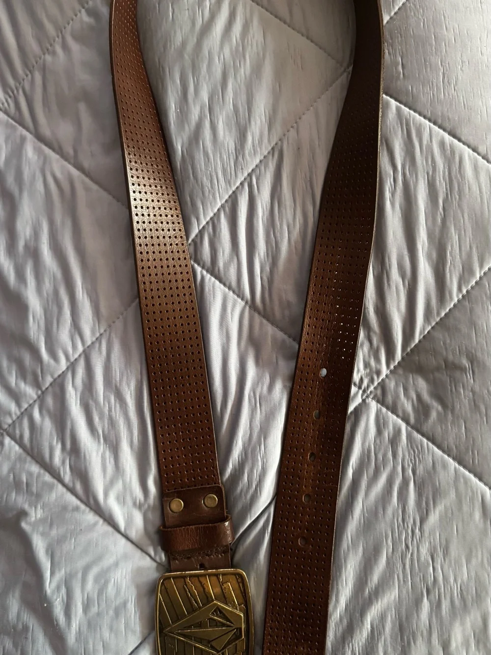 VINTAGE Volcom Brown Perforated Leather Belt with Brass-Tone Emblem Buckle